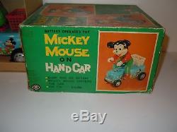 Rare Battery Operated Masudaya Mickey Mouse On Hand Car (1960's, Mint)