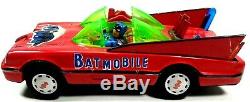 RARE Red Tin BATMOBILE Batman Robin Motor In The Back Lights Up Battery Operated