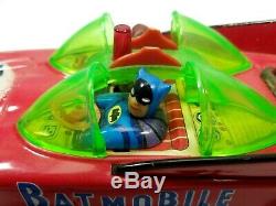 RARE Red Tin BATMOBILE Batman Robin Motor In The Back Lights Up Battery Operated
