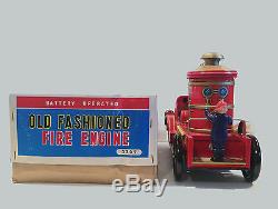 Rare Vintage Modern Toys Of Japan Battery Operated Old Fashioned Fire Engine