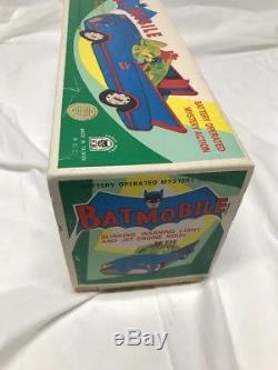 RARE batmobile Battery Operated Mystery Action Gem Toys Batmam Robin Tin Car Box