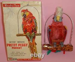 ROSKO TESTED 055 PRETTY PEGGY PARROT TIN BATTERY PLUSH TOY in BOX JAPAN 1960's