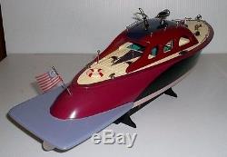 Rare Battery Operated Toy Boat Roundback Cabin Cruiser with Fantail Working Cond