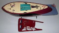 Rare Battery Operated Toy Boat Roundback Cabin Cruiser with Fantail Working Cond