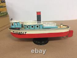 Rare Vintage 1950's Battery Operated Tug Boat Tugboat Tin Litho Japan Marusan
