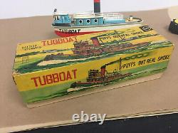 Rare Vintage 1950's Battery Operated Tug Boat Tugboat Tin Litho Japan Marusan