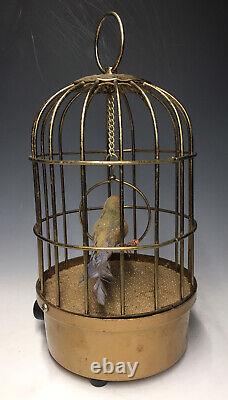 Rare Vintage Brass Japanese SAEZURI Singing Bird Cage Battery Operated Works