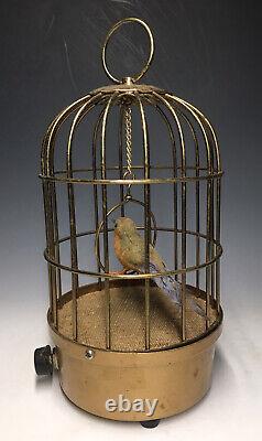Rare Vintage Brass Japanese SAEZURI Singing Bird Cage Battery Operated Works