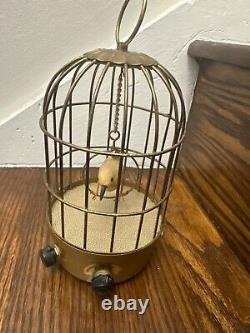 Rare Vintage Brass Japanese Singing Bird Cage Battery Operated Works