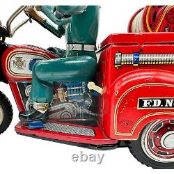 Rare Vintage Japan Nomura Battery Tin Plate Fire Chief Trike Motocycle Work