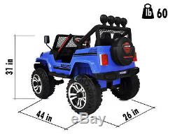 Ride On Toy 12V Electric Car 2 Seater Plastic Wheels Leather Seat LED Light Blue