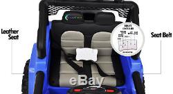 Ride On Toy 12V Electric Car 2 Seater Plastic Wheels Leather Seat LED Light Blue