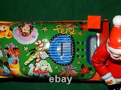Santa Claus and Reindeer Sleigh Tin Toy with Original Box 1950's RARE MINT