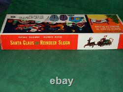 Santa Claus and Reindeer Sleigh Tin Toy with Original Box 1950's RARE MINT
