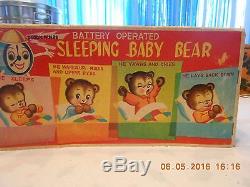 Sleeping Baby Bear Battery Operated Metal Toy 1950s Made in Japan with Box
