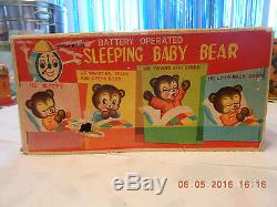 Sleeping Baby Bear Battery Operated Metal Toy 1950s Made in Japan with Box