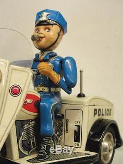Tn Japan Battery Operater Motorcycle Tin Police Trike + Original Box