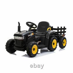 TOBBI 12V Kids Electric Battery-Powered Ride On Toy Tractor with Trailer, Black