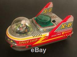 Tada Japan Tin Battery Operated Toy Space Ship X-8 Scouting Ship, Works