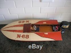 Toy Wood Boat Hydroplane Wooden Ito K&o Vintage Toy Outboard Motor Battery Op