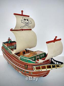 Trademark Masudaya Modern Toys Japan Vintage Battery Operated Pirate Ship Tin