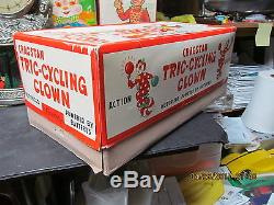 Tric-cycling Clown Battery Operated Tin Toy In Box Works Near Mint Japan Rare