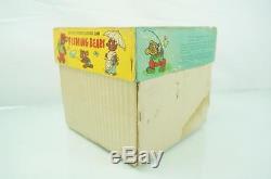 Vintage 1950s Fishing Bear Bank Battery Operated Tin Toy & Original Box Rosco