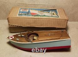 VINTAGE 1955 RICO Wooden Model BATTERY OPERATED Speed Boat With BOX JAPAN