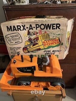VINTAGE 1962 MARX A-POWER GIANT BULLDOZER ORANGE WITH FIGURE & BOX Parts