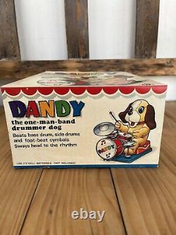 VINTAGE ALPS DANDY The One Man Drummer Dog BATTERY OPERATED TIN TOY DOG
