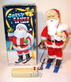 VINTAGE ALPS JOLLY SANTA CLAUS ON SNOW SKIING 1950's MINT CHRISTMAS TOY JAPAN