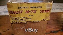 Vintage Battery Operated Tin Toy Army Tank M- 75 1960 Japan With Box Very Rare