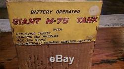 Vintage Battery Operated Tin Toy Army Tank M- 75 1960 Japan With Box Very Rare