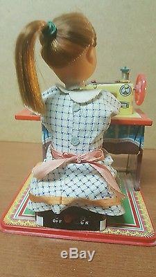 Vintage Battery Op Dolly Seamstress / Dressmaker Tin Toy Tn Made In Japan Mib