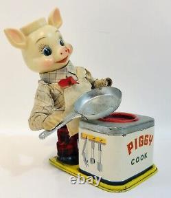 VINTAGE BATTERY Operated PIGGY COOK TIN Toy 1950'S Japan For Parts As Is