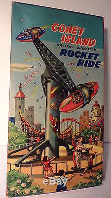 Vintage Coney Island Rocket Ride Battery Operated Toy With Original Box L@@k