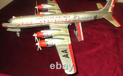 VINTAGE GIANT AMERICAN ARLINES MULTI-ACT DC-7C TIN PLANE B/O JAPAN AMAZING 50s