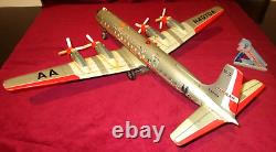 VINTAGE GIANT AMERICAN ARLINES MULTI-ACT DC-7C TIN PLANE B/O JAPAN AMAZING 50s