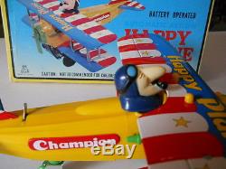 Vintage Japan Tin Litho Champion Bi-plane Battery Operated Mint In Orig. Box