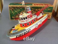 Vintage Marusan Toys Battery Operated Fire Boat New In Original Box