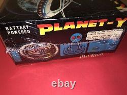 VINTAGE Made In Japan TIN LITHO SPACE Station Planet Y With Box Works! B. O