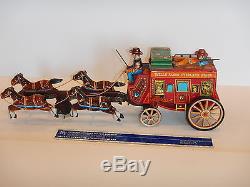 VINTAGE ORIGINAL WELLS FARGO OVERLAND STAGECOACH BATTERY OPERATED TIN LITHO TOY