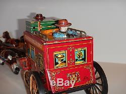 VINTAGE ORIGINAL WELLS FARGO OVERLAND STAGECOACH BATTERY OPERATED TIN LITHO TOY
