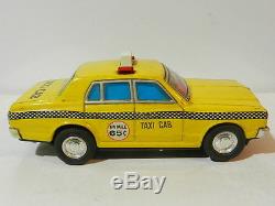 Vintage Tin Toy Battery Operated Taxi Cab Car Mib Litho Japan 1960 Works