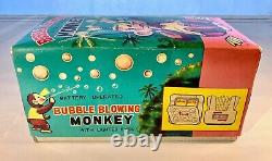 VTG BUBBLE BLOWING MONKEY ALPS JAPAN'50S BATTERY OP TIN TOY WithBOX WORKS! VG