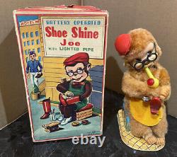 VTG Shoe Shine Joe Battery Op Toy Lighted Pipe In Box TESTED WORKING! JAPAN