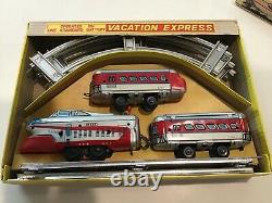 Vacation Express Train Set Battery Operated Tin Toy Orig. Box Working MINT