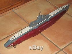 Vintage 1950 ITO Japan Large Battery Operated Wood Submarine Boat, 27 LONG