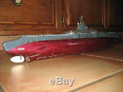 Vintage 1950 ITO Japan Large Battery Operated Wood Submarine Boat, 27 LONG