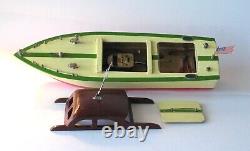 Vintage 1950's 16 ITO Toy Wood Cabin Cruiser Boat Battery Operated Nautical